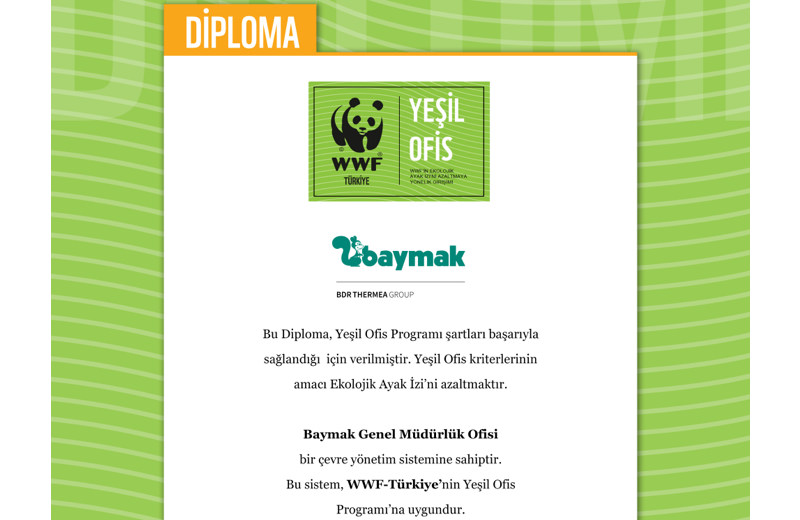 BAYMAK "YEŞİL OFİS DİPLOMASI"NI ALARAK SÜRDÜRÜLEBİLİR GELECEK HEDEFLERİ YOLUNDA ÖNEMLİ BİR BAŞARIYA İMZA ATTI